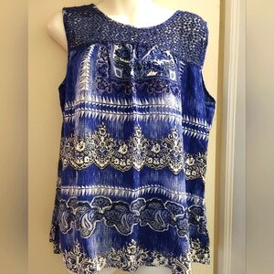 Marie Claire Blue Patterned Women's Sleeveless Top. Xl. Preloved.